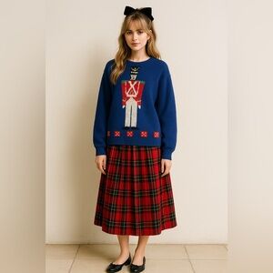 Vintage BellePointe Womens Christmas Sweater Sz Medium Blue Toy Soldier Metallic